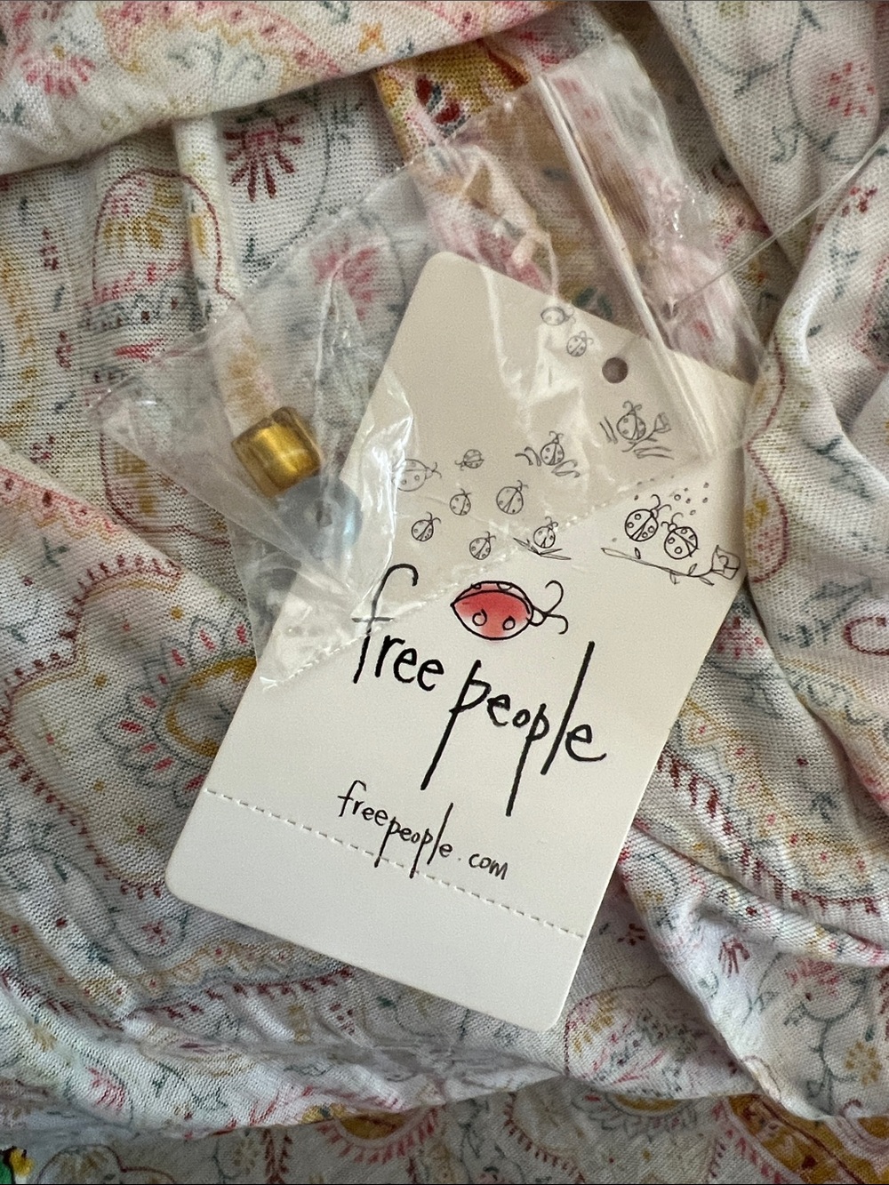 Free People Cream Paisley Sleeveless Nightdress with Yellow & Pink Accents - Picture 11 of 11